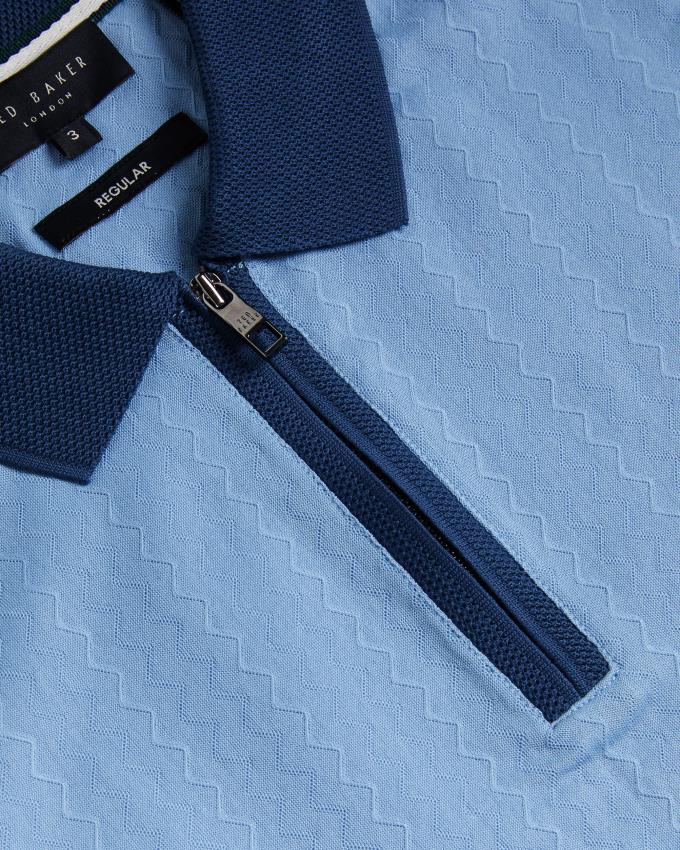 Polo Ted Baker Textured Knit Contrast Trim Bleu Homme | EZJ-65246523